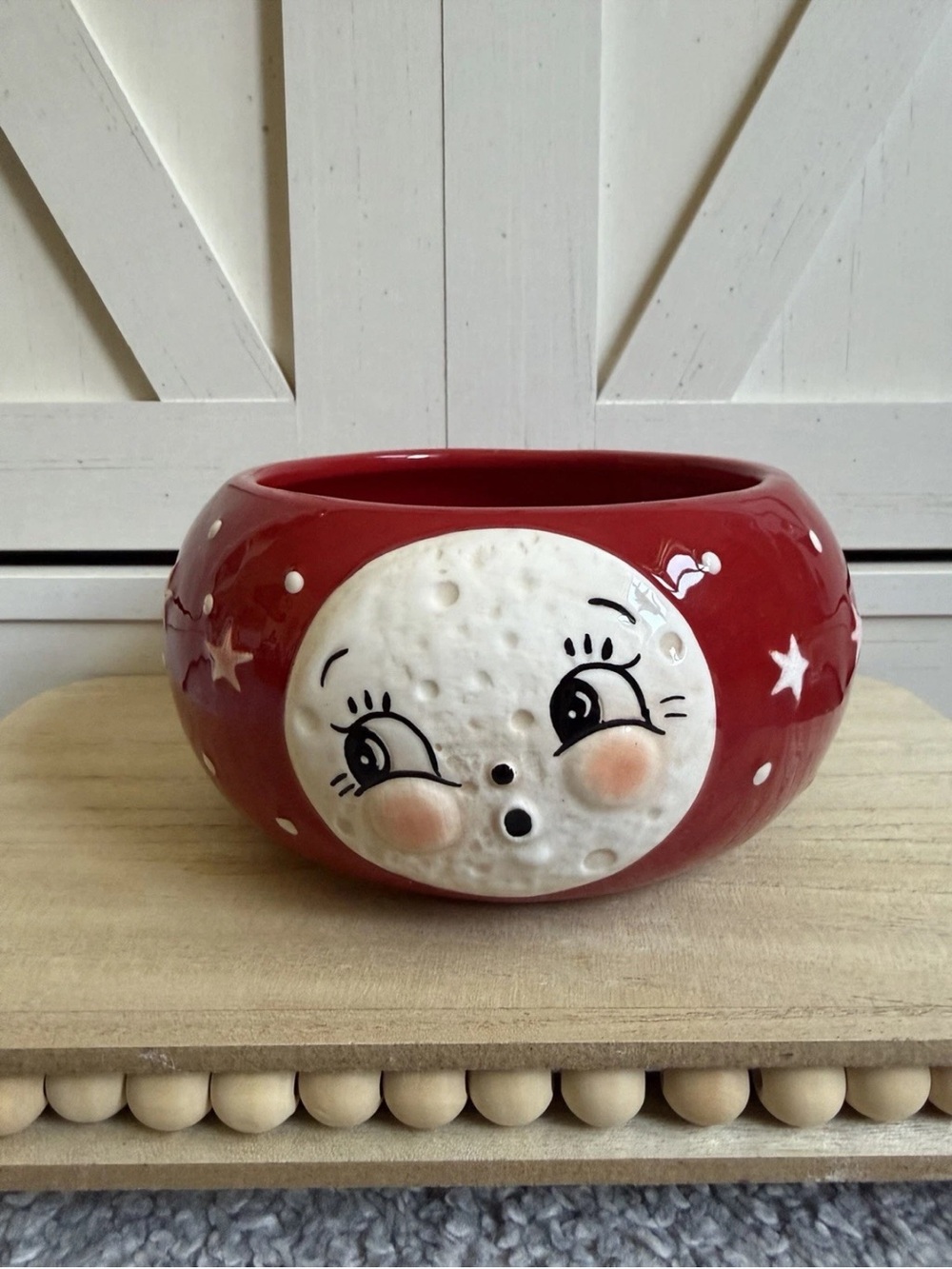 Johanna Parker Red Luna Moon Man bowl Patriotic Valentines Day HTF